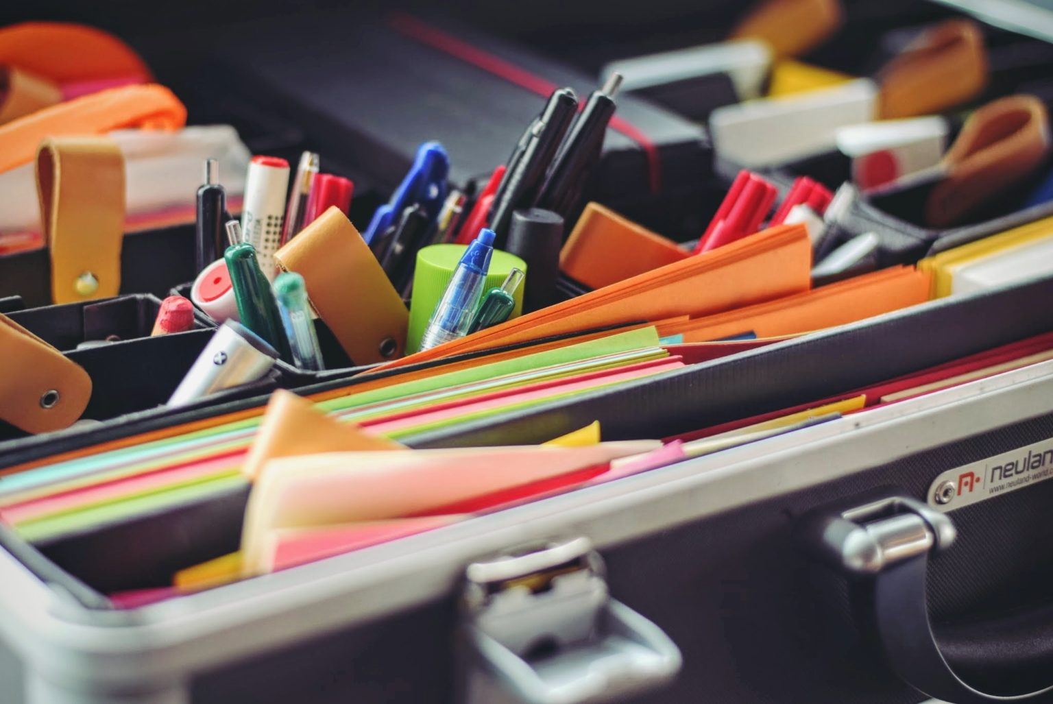 Office supplies packed into an organizer