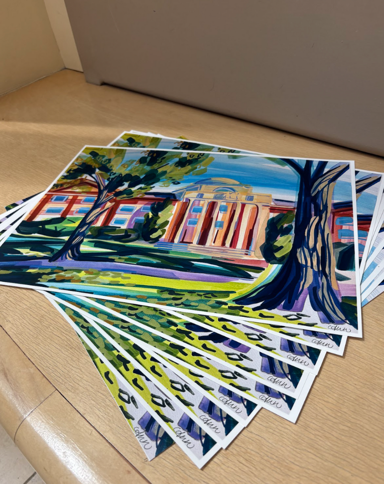 A stack of Annelise’s paintings