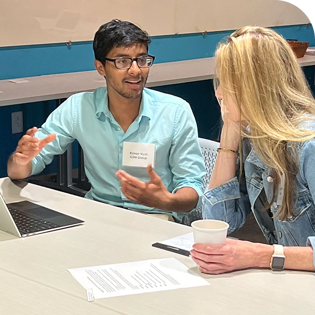 Davidson student consultant in conversation with a client