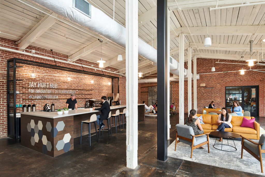 interior image of hurt hub's social commons lobby area