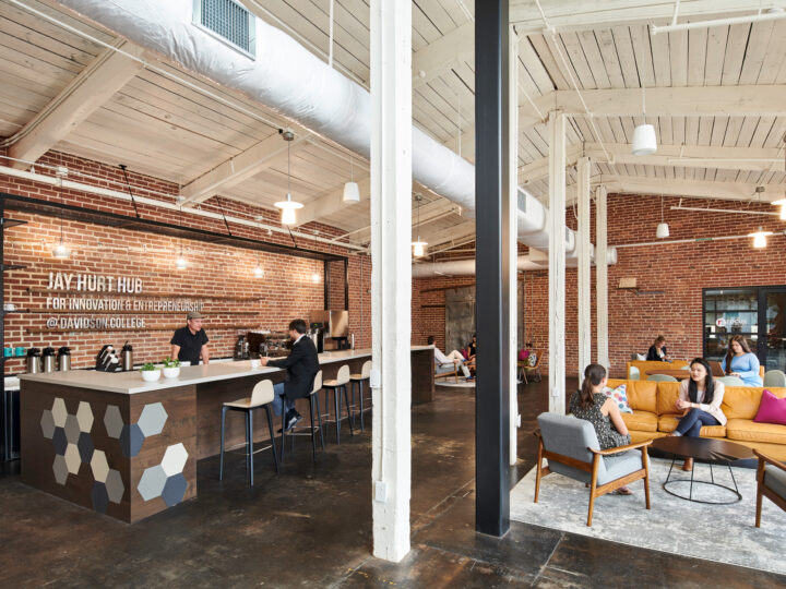 interior image of hurt hub's social commons lobby area